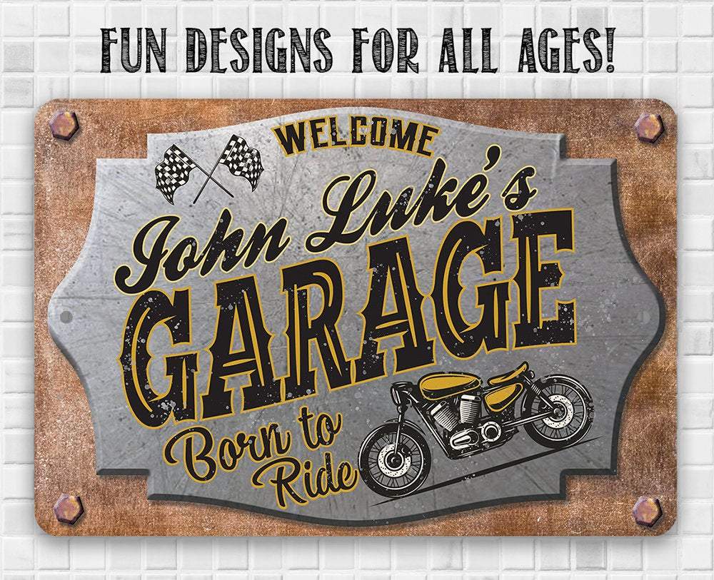 Personalized - Garage Motorcycle - Metal Sign | Lone Star Art.
