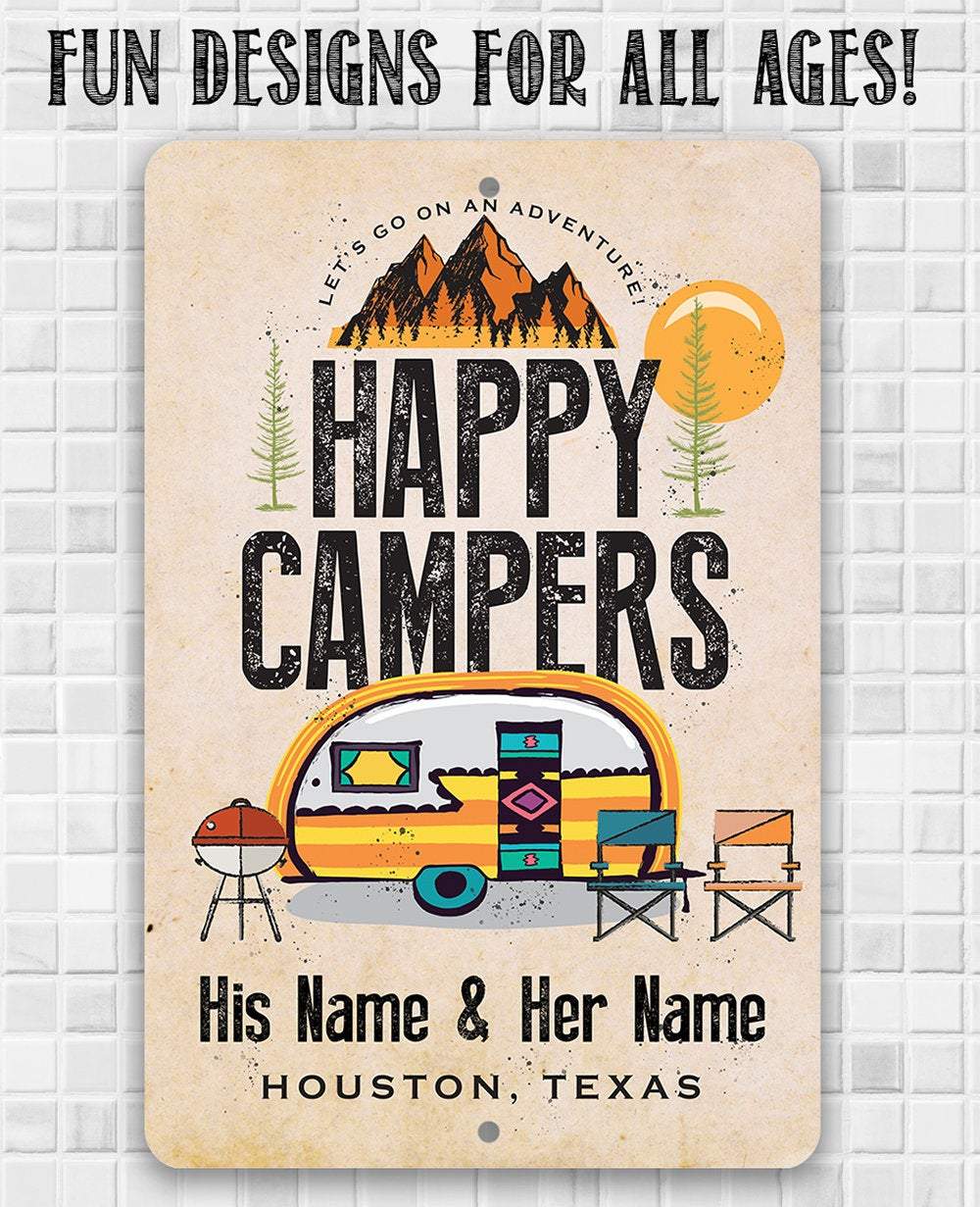 Personalized - Happy Campers - Metal Sign | Lone Star Art.