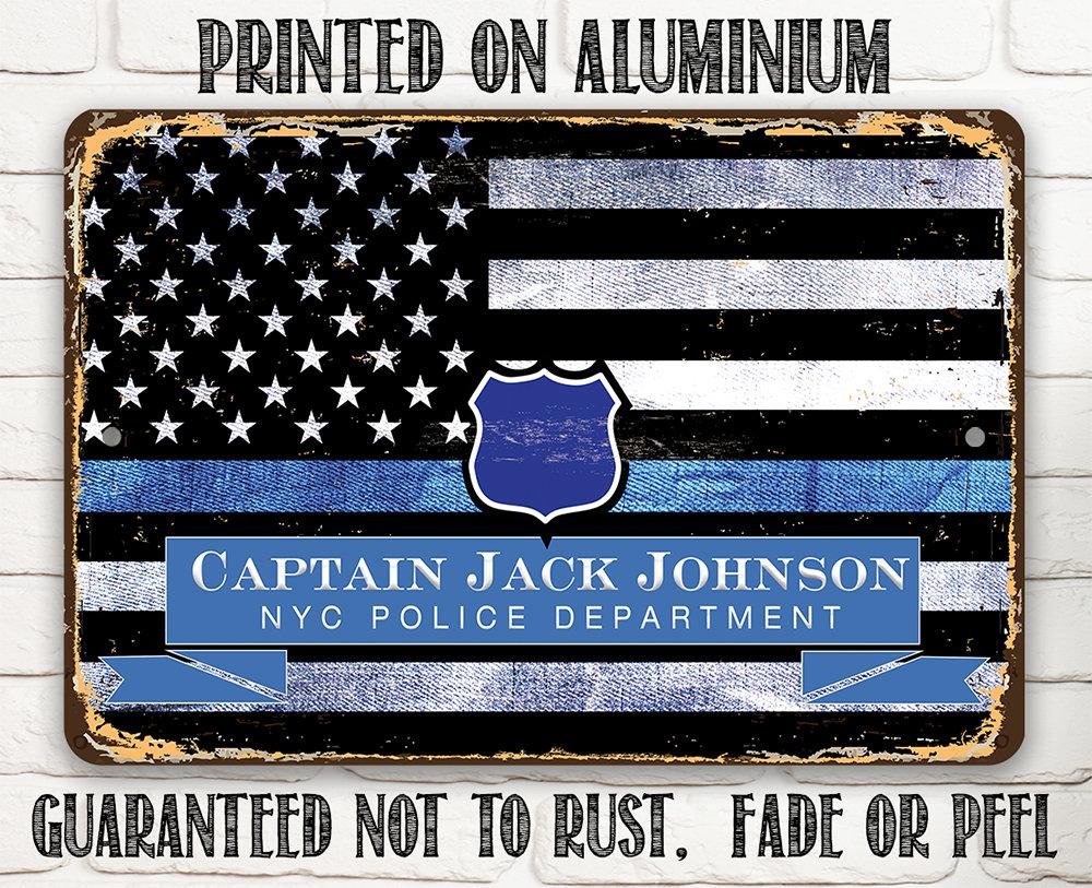 Personalized - Blue Line Police Support - Metal Sign | Lone Star Art.