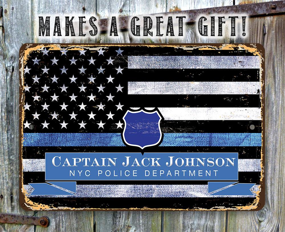 Personalized - Blue Line Police Support - Metal Sign | Lone Star Art.