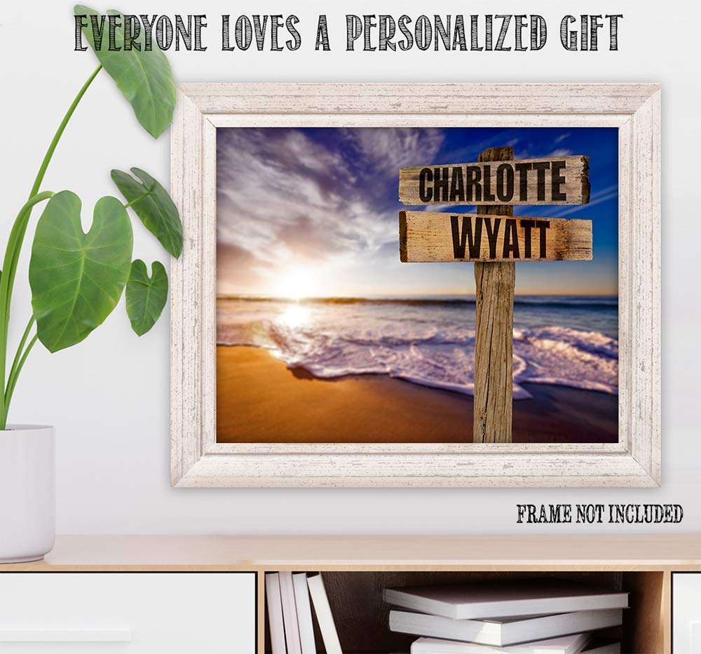 Personalized - Names Sign Post Art - Sunset Beach - Print or Canvas | Lone Star Art.