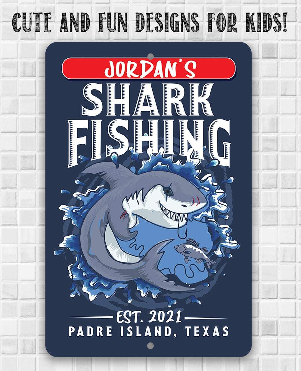 Personalized - Shark Fishing - Metal Sign | Lone Star Art.