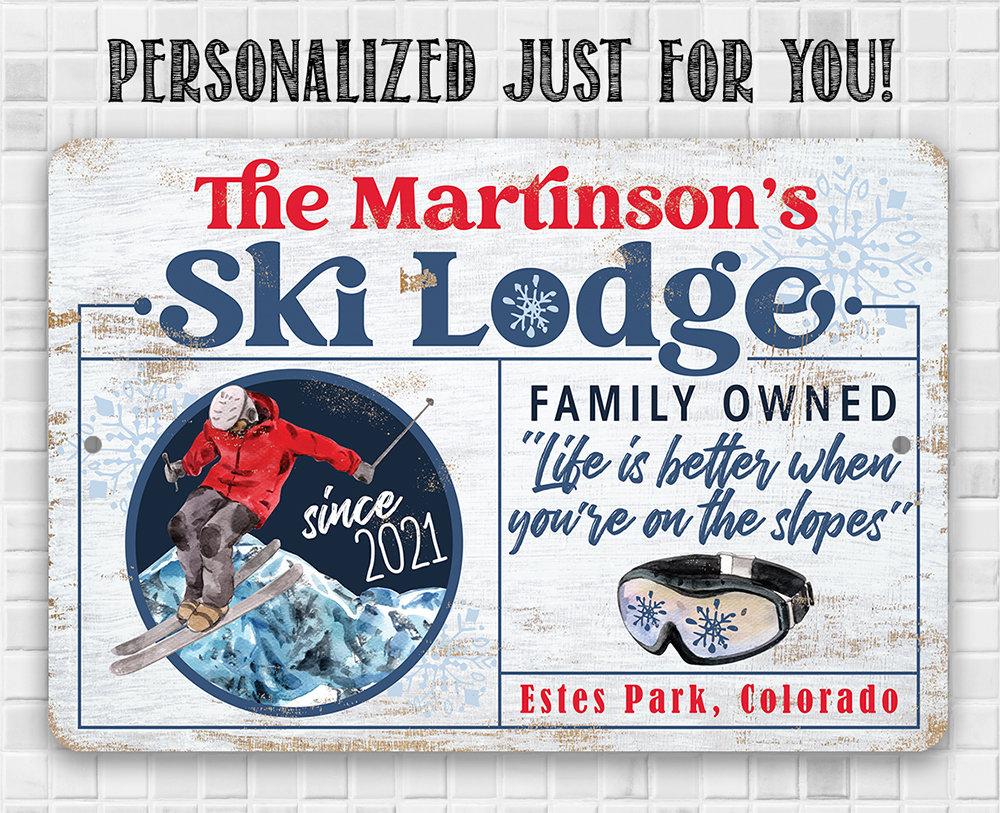 Personalized - Ski Lodge - Metal Sign | Lone Star Art.