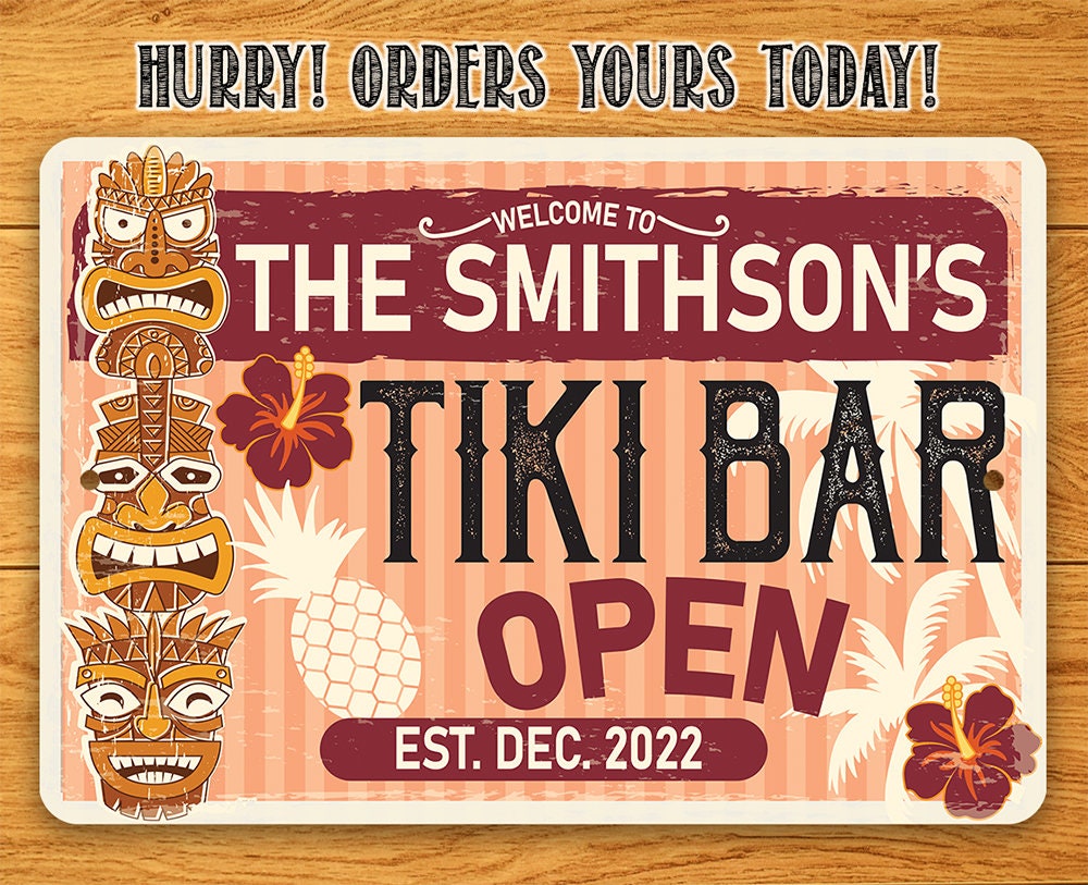Personalized - Tiki Bar Open - Metal Sign Metal Sign Lone Star Art