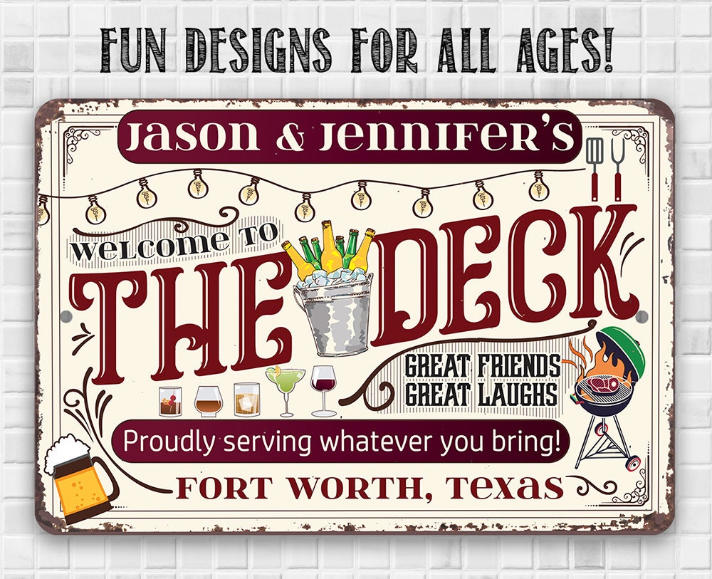 Personalized Welcome To The Deck, Proudly Serving Whatever You Bring 8" x 12" or 12" x 18" Aluminum Tin Awesome Metal Poster Lone Star Art