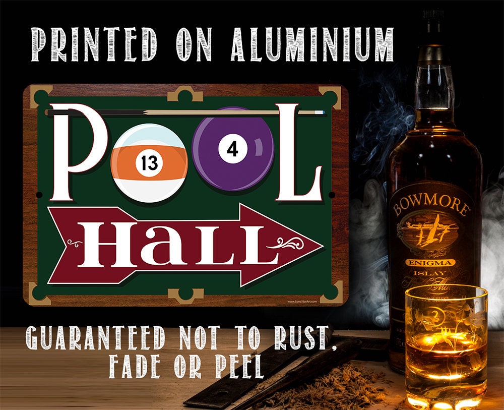 Pool Hall - 8" x 12" or 12" x 18" Aluminum Tin Awesome Metal Poster Lone Star Art