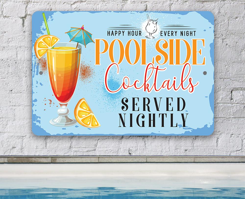Poolside Cocktails - Metal Sign | Lone Star Art.