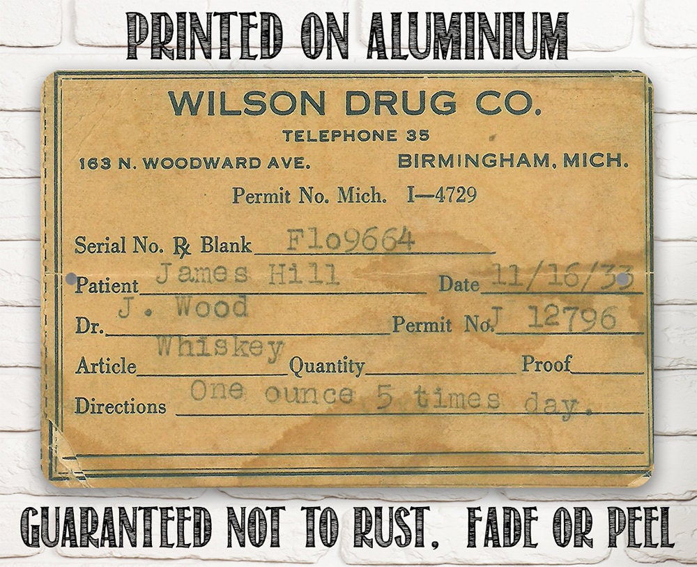 Prohibition Whiskey Prescription - Metal Sign Metal Sign Lone Star Art