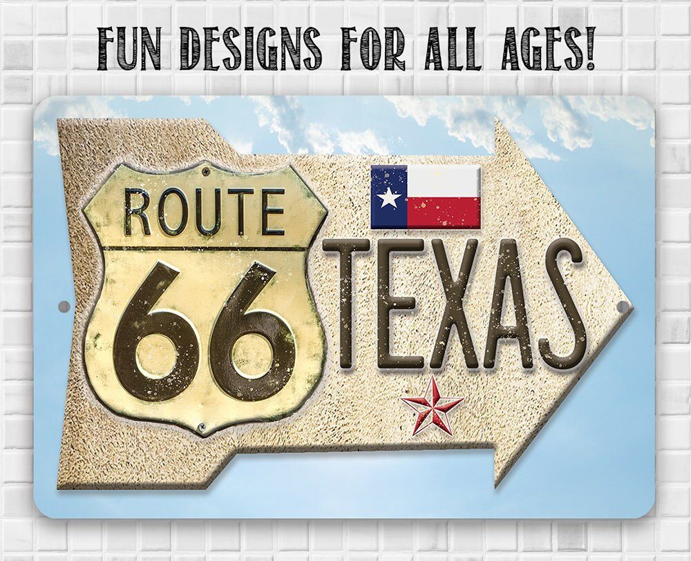 Route 66 Texas - 8" x 12" or 12" x 18" Aluminum Tin Awesome Metal Poster Lone Star Art