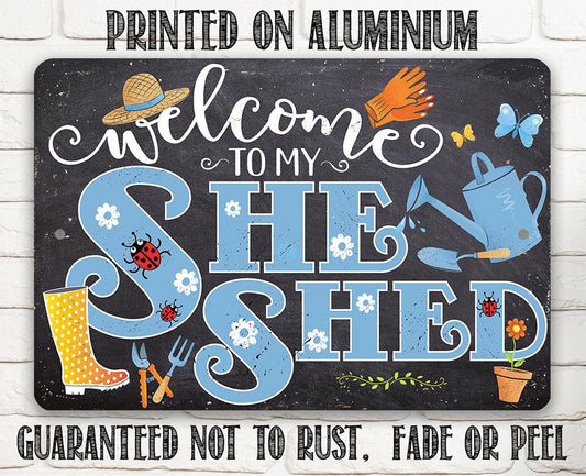 She Shed - Blue - Metal Sign | Lone Star Art.