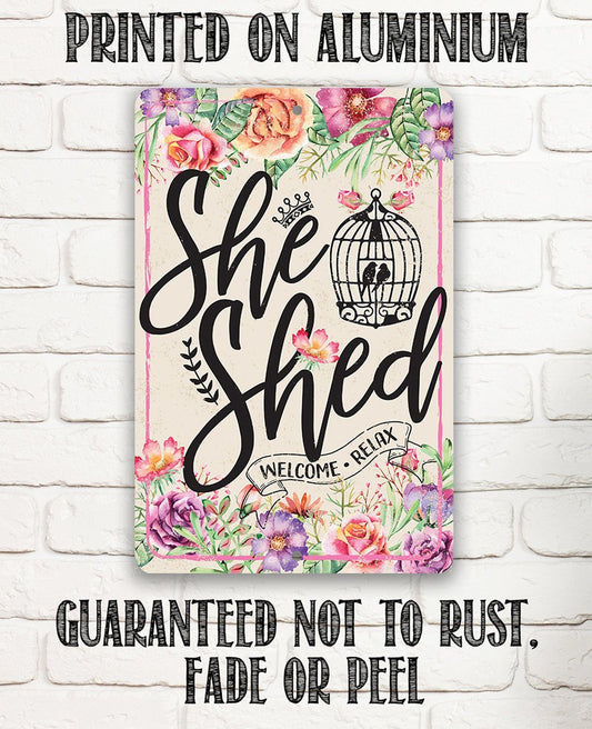 She Shed - Pink - Metal Sign | Lone Star Art.