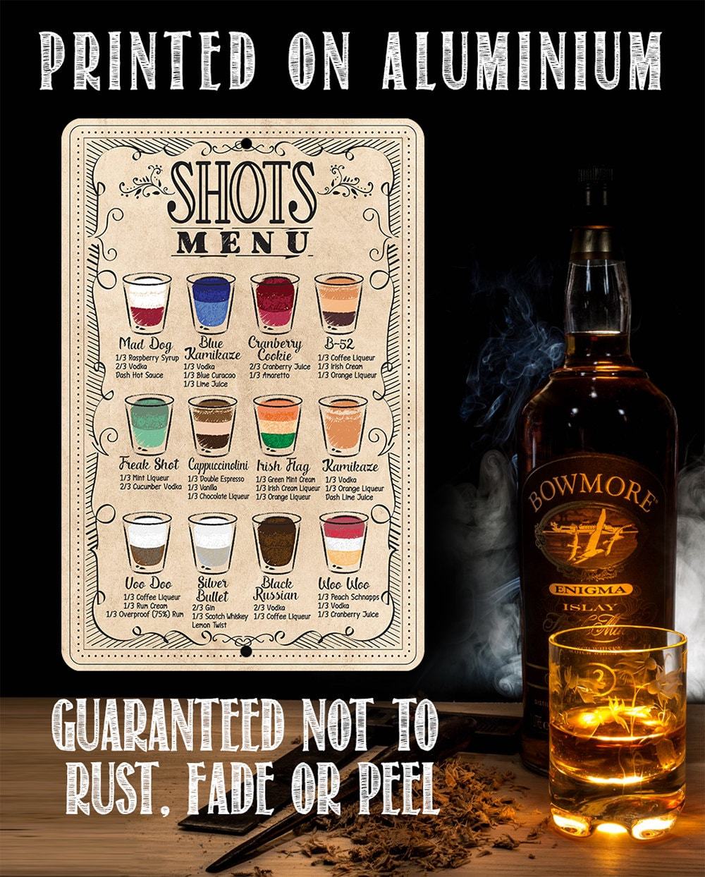 Shots Menu - Metal Sign | Lone Star Art.