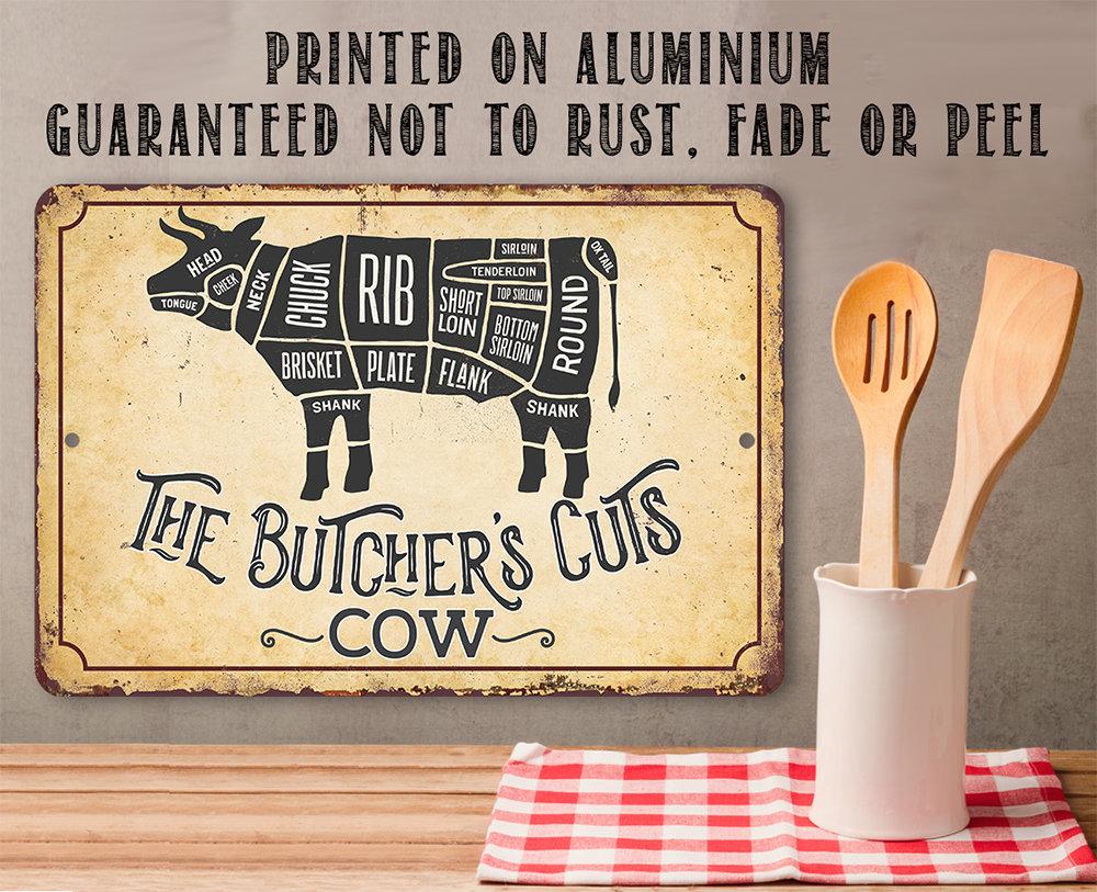 The Butcher's Cut COW - Metal Sign | Lone Star Art.
