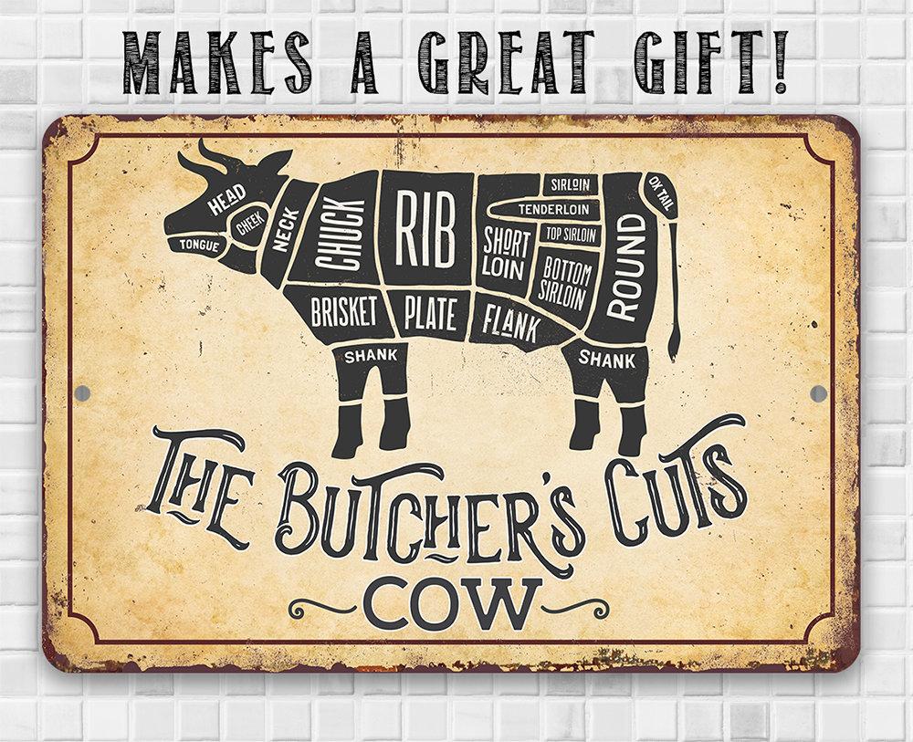 The Butcher's Cut COW - Metal Sign | Lone Star Art.