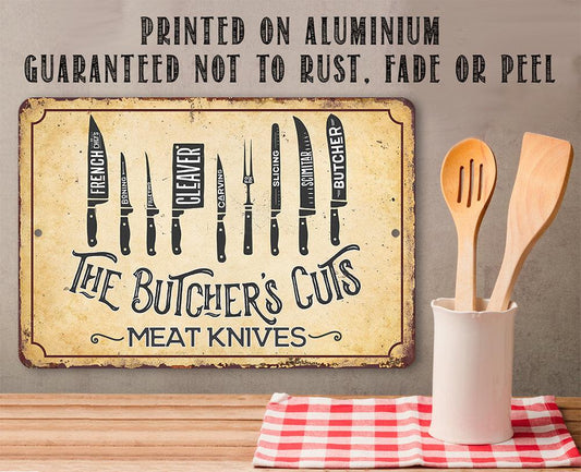 The Butcher's Cut KNIVES - Metal Sign | Lone Star Art.