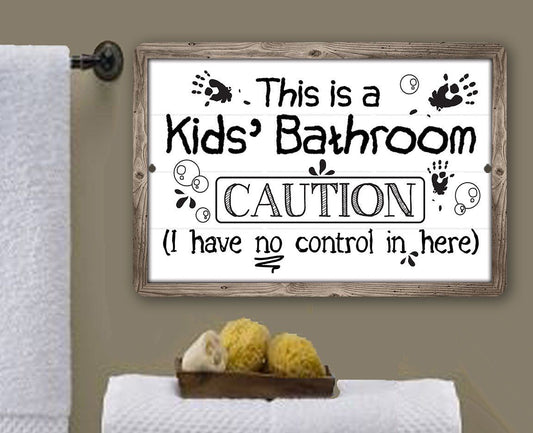 Caution Kid's Bathroom - Metal Sign | Lone Star Art.