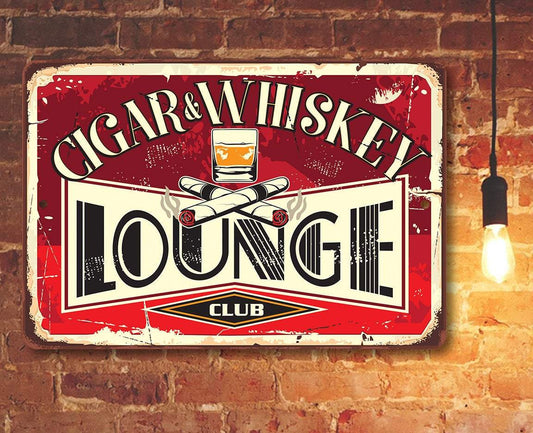 Cigar & Whiskey Lounge - Metal Sign | Lone Star Art.