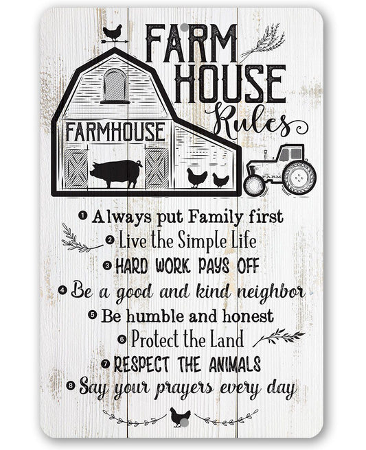 Farmhouse Rules - Metal Sign | Lone Star Art.