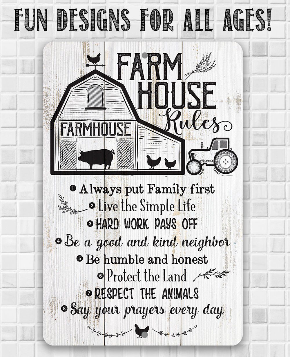 Farmhouse Rules - Metal Sign | Lone Star Art.