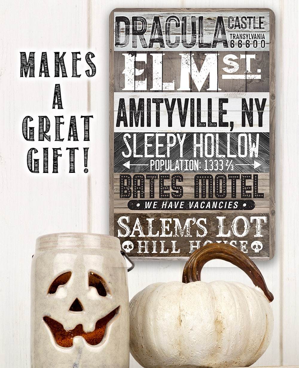 Halloween Towns Sign - Metal Sign | Lone Star Art.