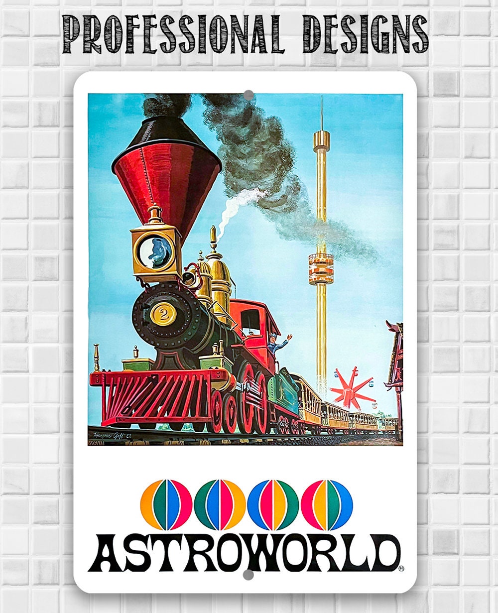 Tin - Metal Sign - AstroWorld Park Train - 8"x12" or 12"x 18" Use Indoor/Outdoor - Gift for Amusement Park Enthusiasts Lone Star Art