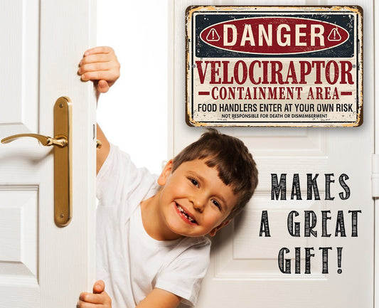 Danger Velociraptor - Metal Sign | Lone Star Art.