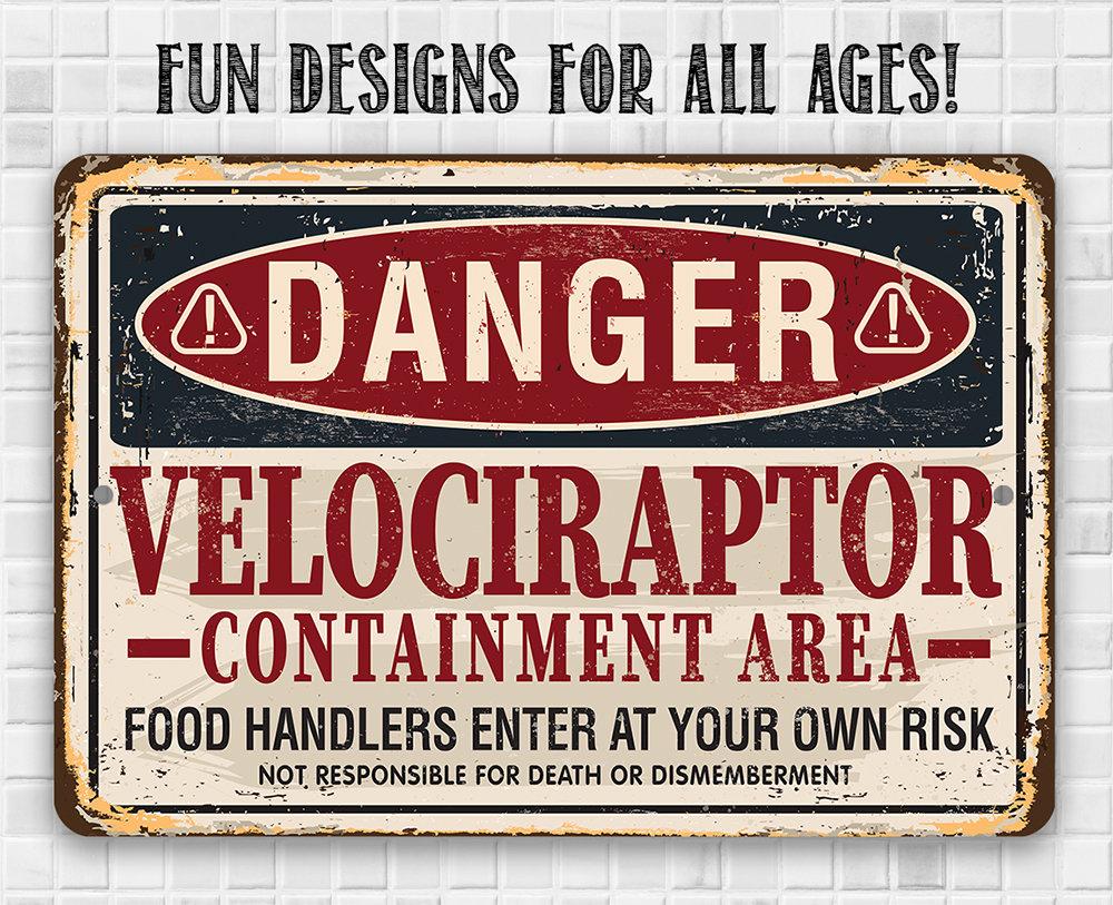 Danger Velociraptor - Metal Sign | Lone Star Art.