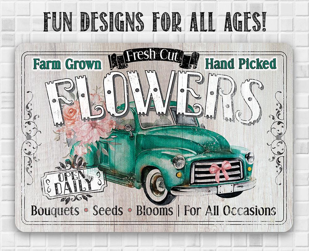 Fresh Cut Flowers - Metal Sign | Lone Star Art.