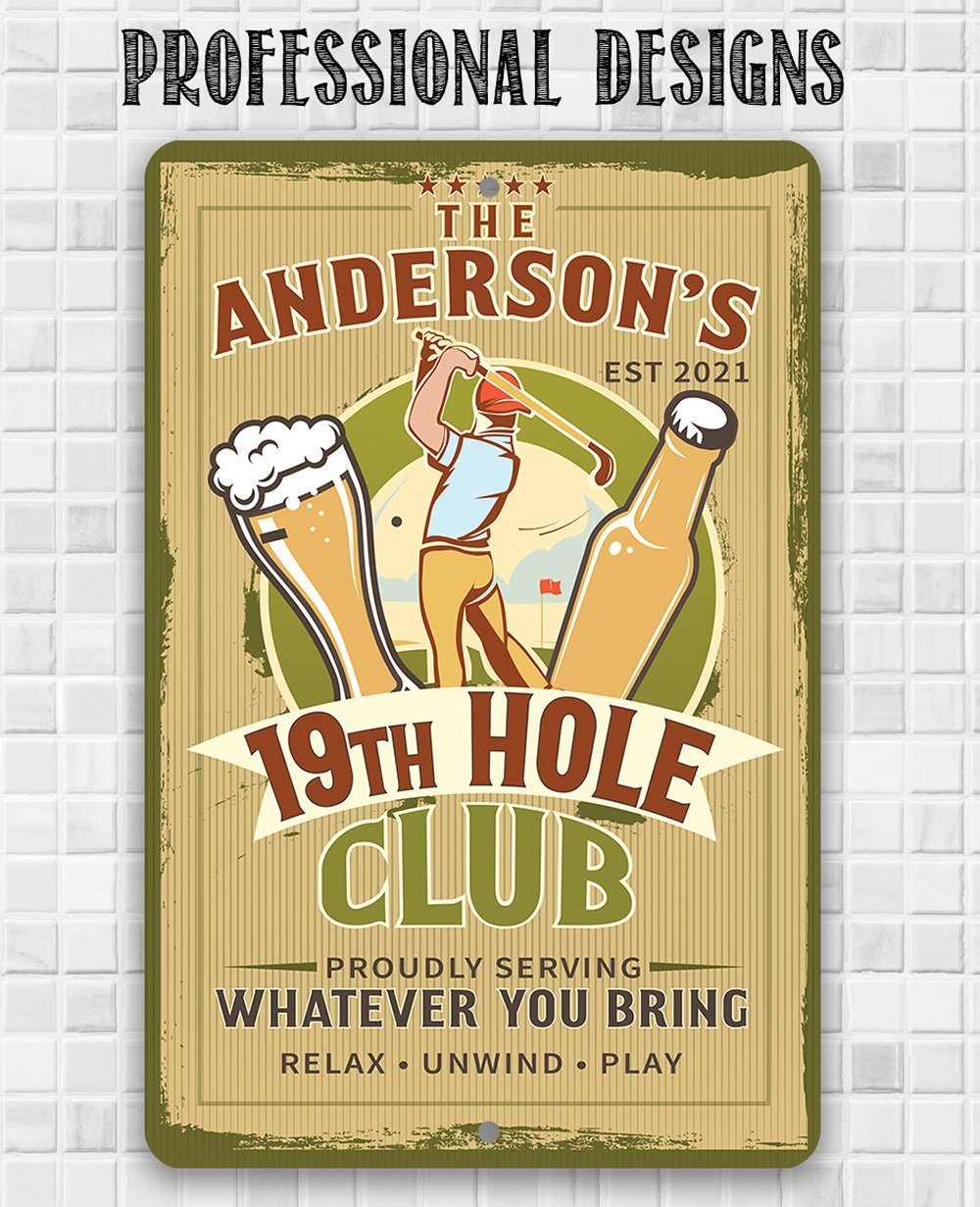 Personalized - 19th Hole Club Golf - Metal Sign | Lone Star Art.