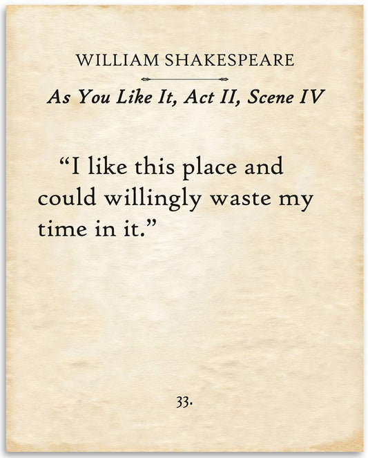William Shakespeare - I Like This Place - 11x14 Unframed Typography Book Page Print - Great Gift and Decor for The Merchant of Venice Fans Under $15