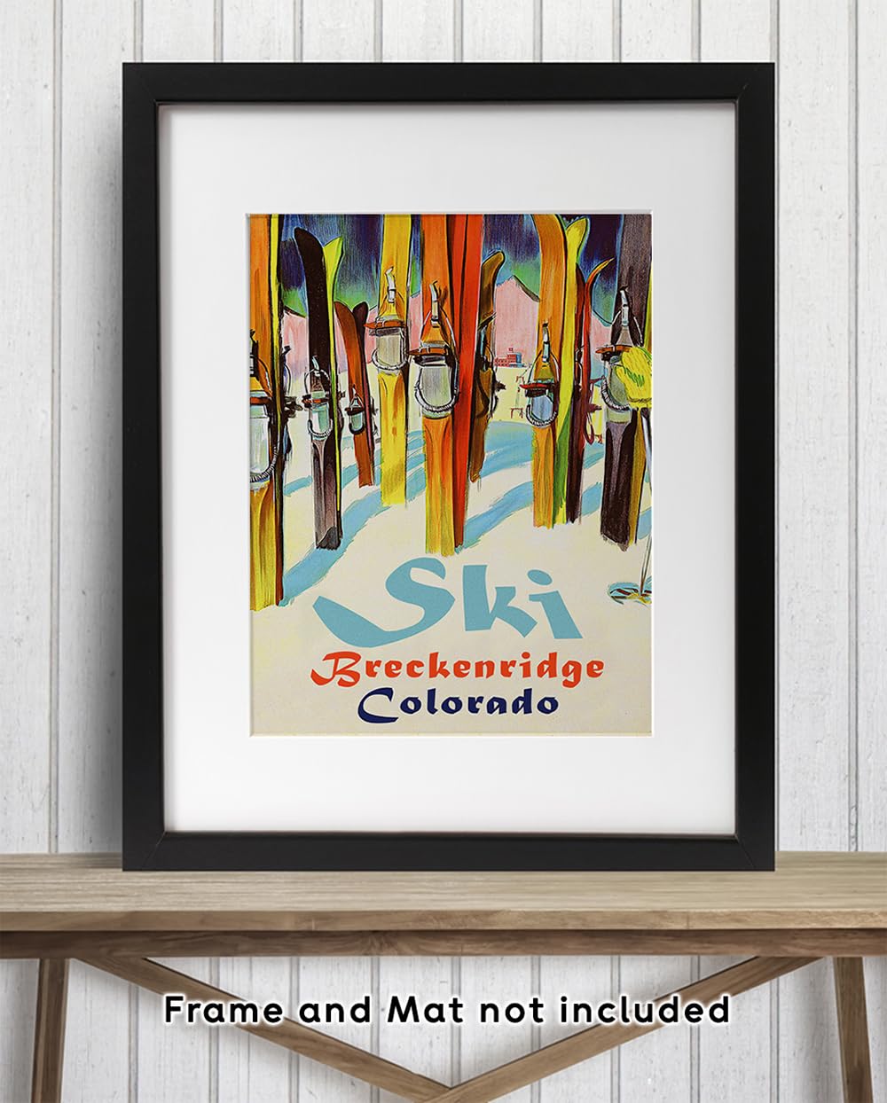 Personalized Ski Art Painting 11x14 Unframed Poster – Retro Ski Resort Wall Decor, Lake Tahoe Chalet & Lodge Artwork, Mid-Century Sports Skiing, Rustic Wooden Skis & Snow Landscape