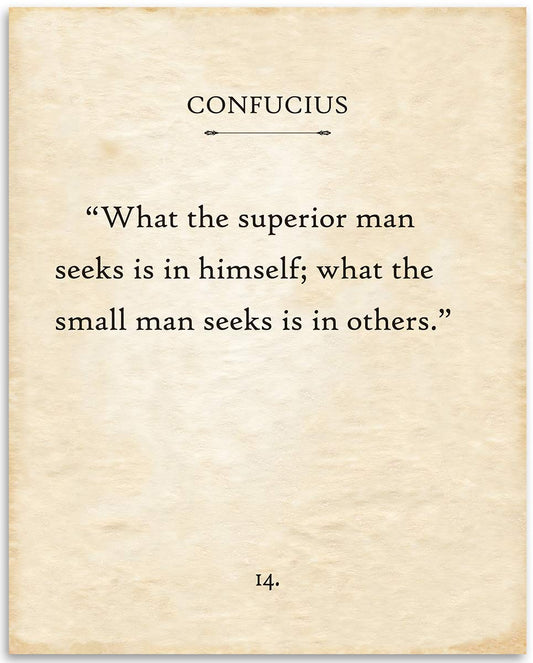 Confucius - What The Superior Man Seeks Is In Himself - Vintage Literary Book Page, Home and Office Wall Art, Inspirational Quote Decor and Gift, 11x14 Unframed Typography Book Page Print Poster
