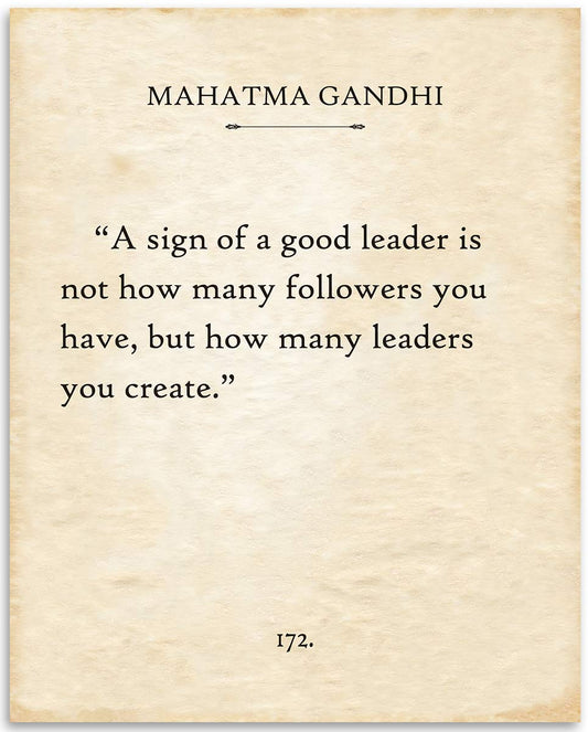 Gandhi - A Sign of a Good Leader - Literary Book Page Quote, Inspirational Literature Book Page Print, Thank You Gift for Mentor, Boss and Supervisors, 11x14 Unframed Typography Art Print Poster