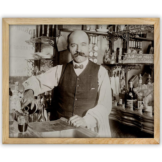 Professional Bartender Vintage Black & White Photography - 11x14 Framed Poster - Retro Speakeasy & Prohibition Era Bar Decor for Man Cave, Pub, Alcohol, Drinks, and Home Bar Wall Art