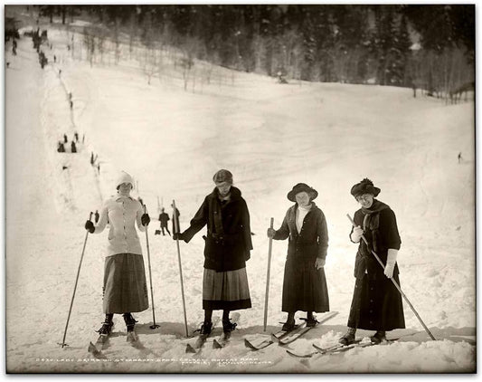 Lady Skiers Antique Print - Vintage Winter Sports Wall Art, Vintage Decor for Lodge and Cabin, Skiing Equipment Wall Decor, Classic Gift for Skiers, 11x14 Unframed Art Print