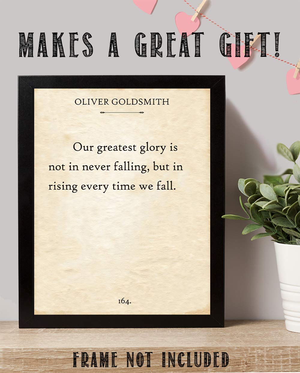 Oliver Goldsmith - Our Greatest Glory - Great Inspirational and Uplifting Quote, Classic Home Office Book Decor, Motivational Gift for Book Lovers, 11x14 Unframed Typography Book Page Print Poster