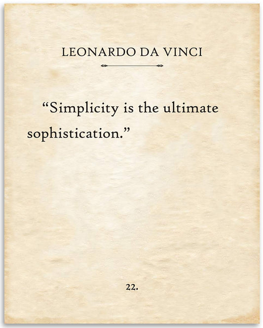 Simplicity - Leonardo da Vinci Book Quote - Classic Book Page Wall Decor, Inspirational Quote Poster, Motivational Book Decoration, 11x14 Unframed Typography Antique Book Page Print Poster