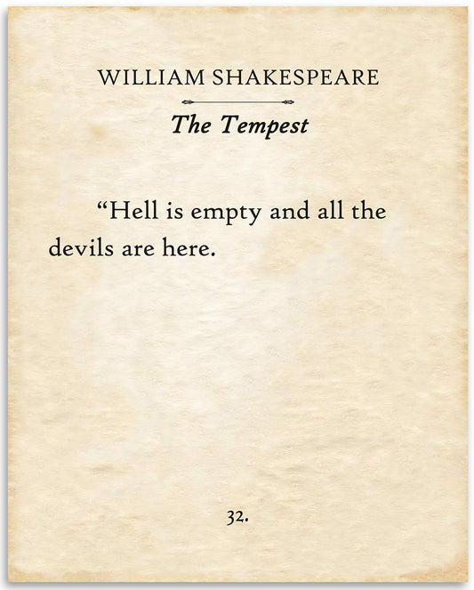 William Shakespeare - The Tempest - Hell Is Empty and All the Devils are Here- 11x14 Unframed Typography Book Page Print - Great Decor and Gift for Drama and Romantic Comedy Fans Under $15