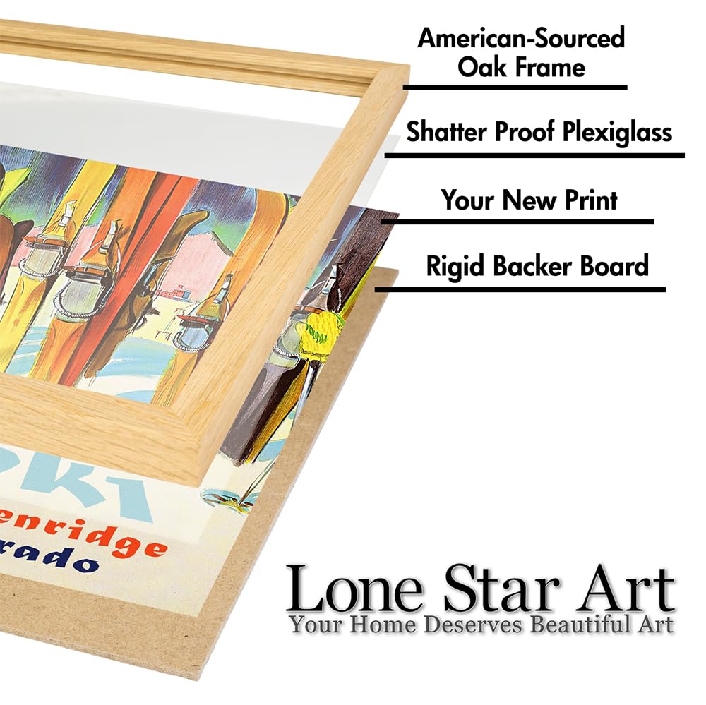 Personalized Ski Art Painting 11x14 Framed Poster – Retro Ski Resort Wall Decor, Lake Tahoe Chalet & Lodge Artwork, Mid-Century Sports Skiing, Rustic Wooden Skis & Snow Landscape