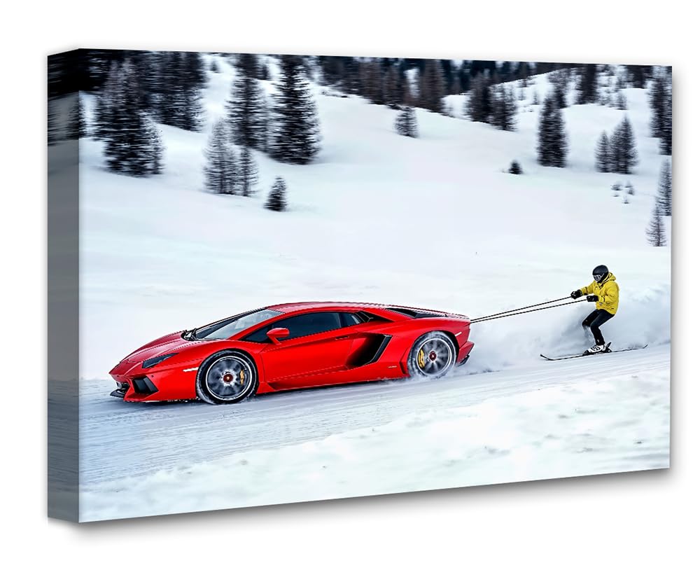 Hold On - Speed and Thrill 11x14 Framed Print, Supercar Poster for Man Cave Decor, Lamborghini Wall Art, Extreme Sports Print, Skiing Adventure Poster, High-Speed Racing, Adrenaline Décor