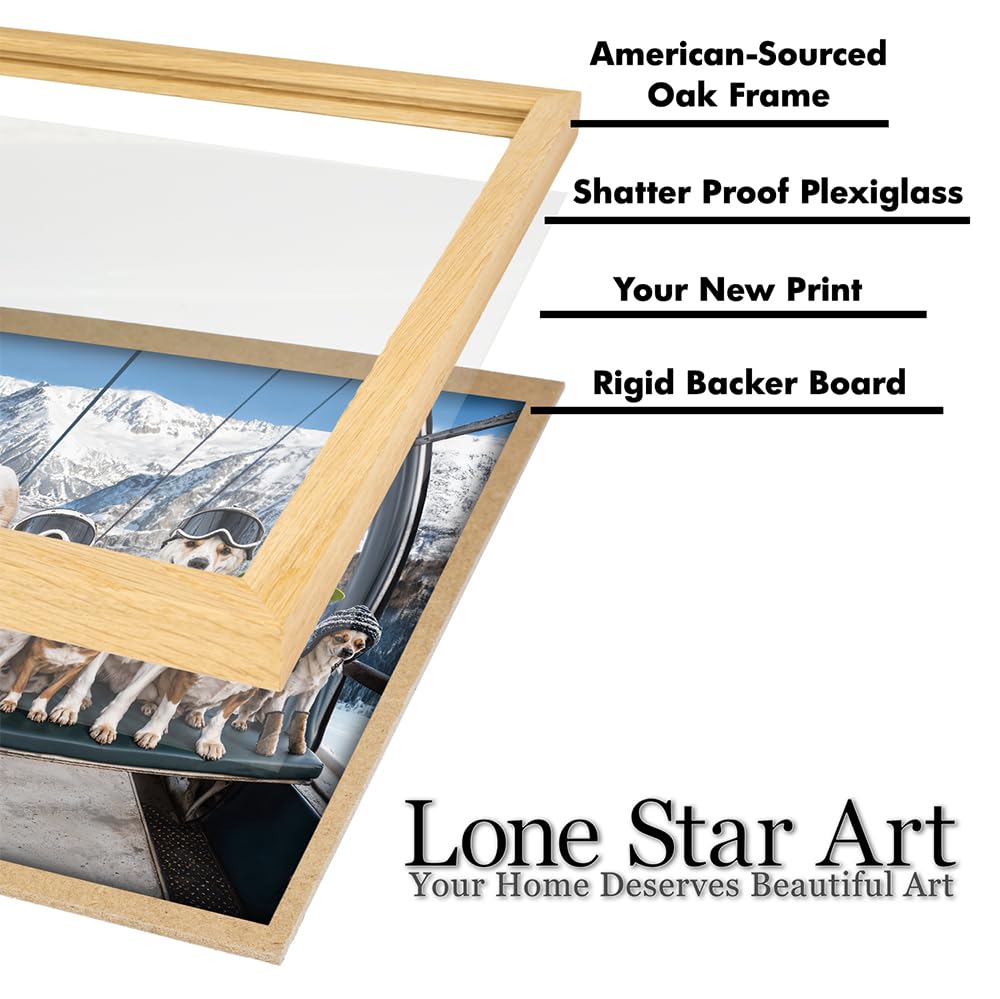 First Chair Ski Lift Dog 11x14 Framed Poster - Winter Dogs Art Print, Funny Skiing Dog Wall Art, Snowy Mountain Dog Decor, Cute Dog Group Poster, Skiing Adventure Dog Art, Dog Lovers Winter Wall Art