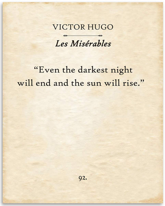 Victor Hugo - Les Miserables - Even The Darkest Night Will End - 11x14 Unframed Typography Book Page Print - Great Inspirational Gift and Decor Under $15