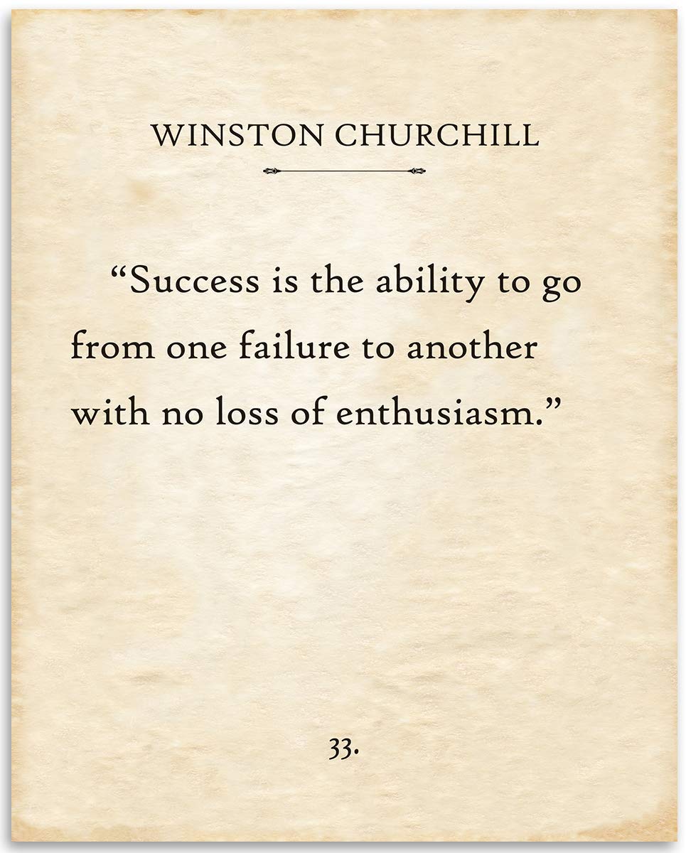 Winston Churchill - Success is The Ability - Great Inspirational Decor, Literature Art Poster and Motivational Print, Classic Gift for Book Lovers, 11x14 Unframed Typography Book Page Print Poster
