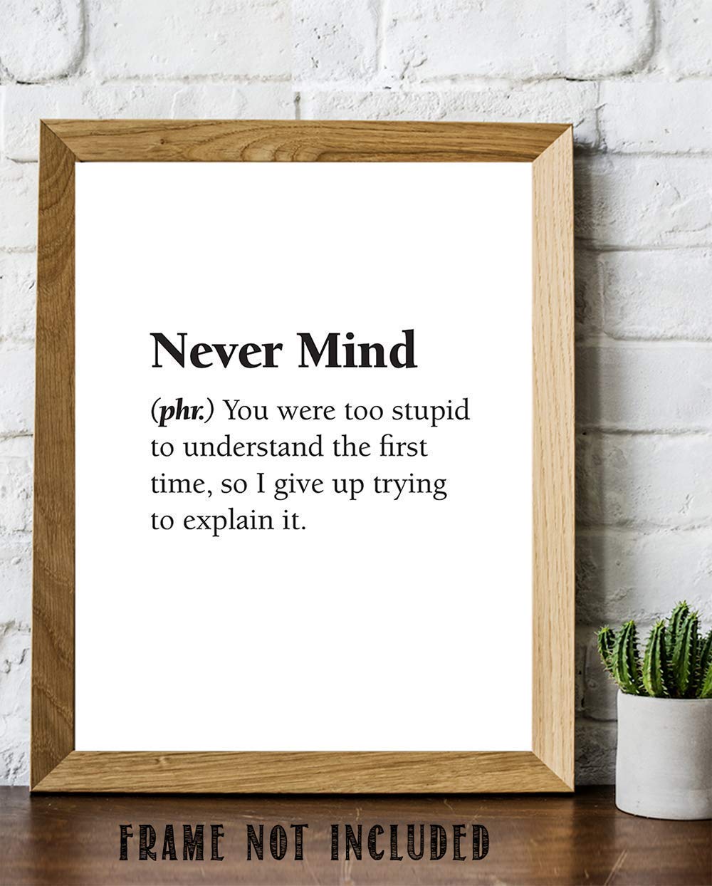Never Mind - You Were Too Stupid to Understand - Dictionary Definition Quote - Sarcastic Funny Humor Home and Office Decor, Great Gift for Office Mate and Friends, 11x14 Unframed Art Print Poster