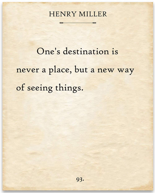 Henry Miller - One's Destination is Never a Place - Vintage Literary Book Page Print, Inspirational Quote Gift for Wanderlust and Adventurers, 11x14 Unframed Typography Book Page Print Poster