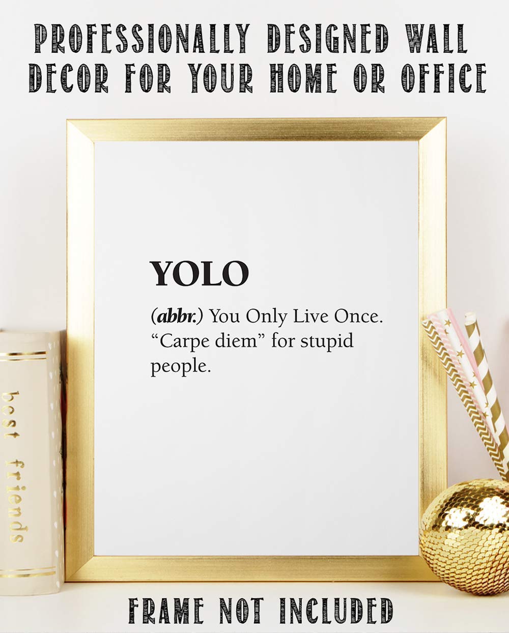 Yolo - You Only Live Once - Dictionary Definition Print, Seize The Day Sign for Home and Office Decor, Funny Positive Quote and Inspirational Decoration Gift, 11x14 Unframed Print Minimalist Poster