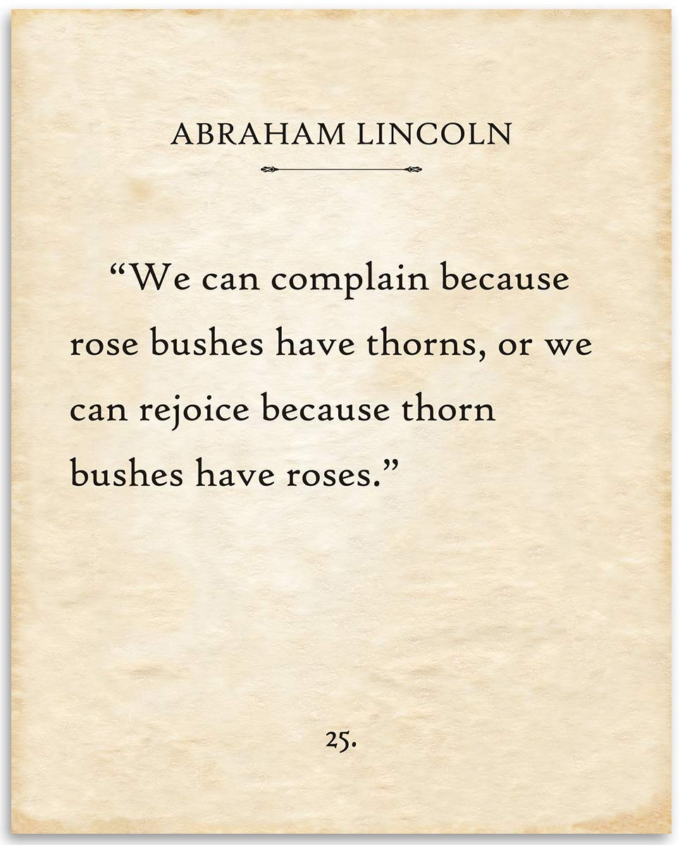 Abraham Lincoln - We Can Complain Because Rose Bushes Have Thorns - Classic Book Quote Print, Inspirational and Motivational Wall Art, Literary Gift Idea, 11x14 Unframed Typography Book Page Print