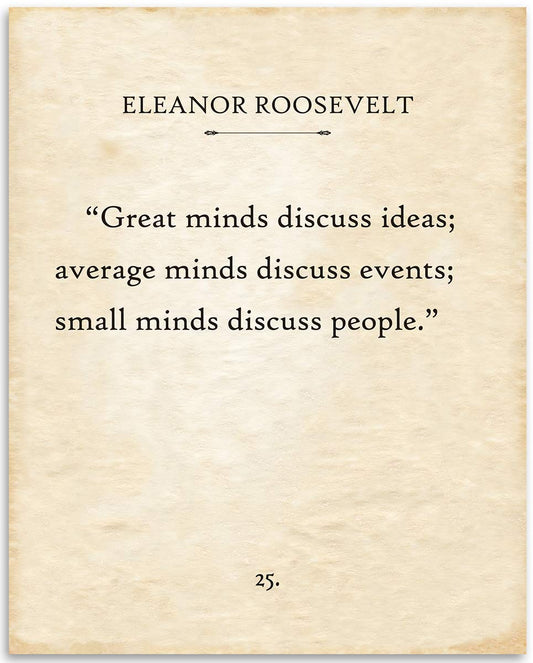 Great Minds Discuss Ideas Poster, Powerful Quotes for Men, Women, Teens, Positive Daily Sayings, Motivational Wall Art Poster for Home Office, Bedroom, Bathroom, 11x14 Unframed Posters