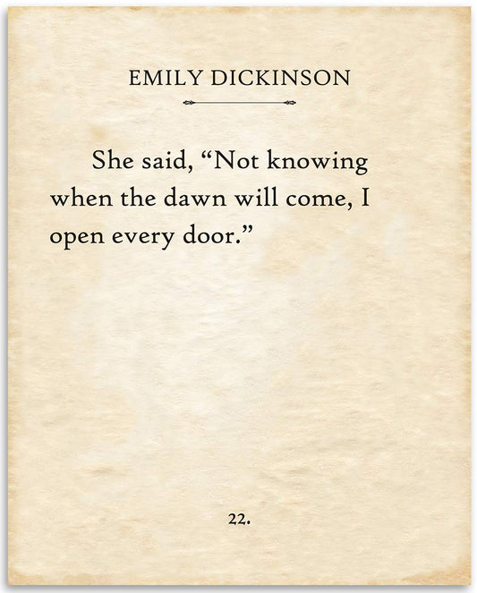 Emily Dickinson - Not Knowing When The Dawn Will Come - Classic Book Page Print Wall Art, Room Home and Office Decor, Inspirational Poem Gift Idea, 11x14 Unframed Typography Print Poster