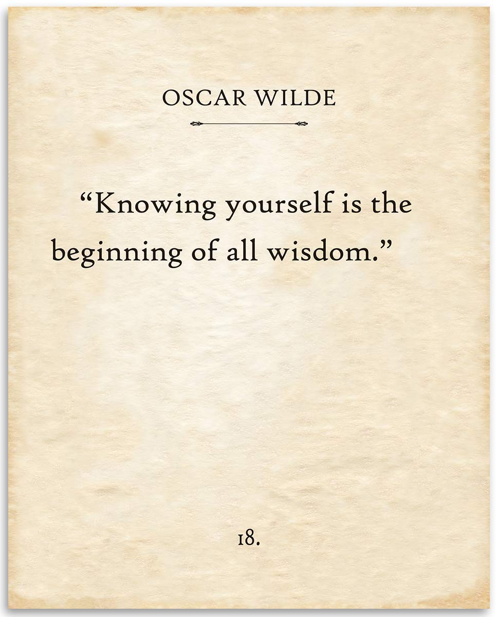 Oscar Wilde - Knowing Yourself is the Beginning of All Wisdom - Motivational Book Decor, Life Quote Empowering Display, Literary Gift for Book Lovers, 11x14 Unframed Typography Book Page Print Poster